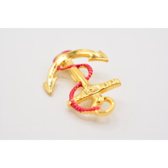Vintage Pin Brooch Anchor Sailor Nautical Red Enamel Gold Tone 1980s NOS BinA5 - Picture 6 of 12